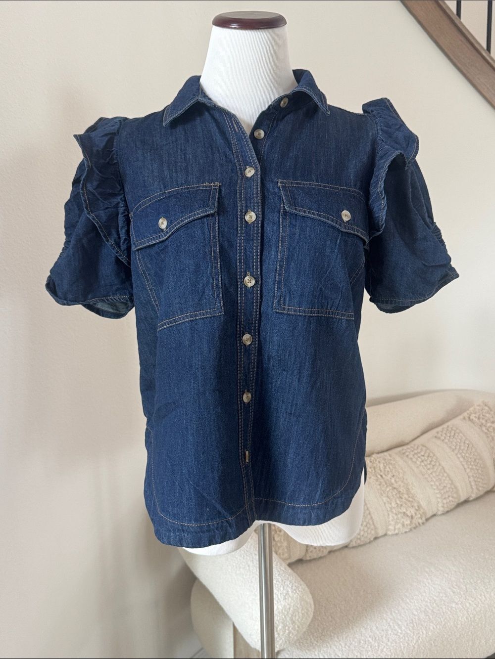 Anthropology/Pilcro Ozzie Ruffle-sleeve button down shirt, Size Small